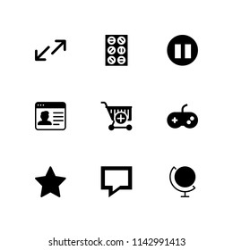 9 internet icon set with gamepad, favourite and pause vector illustration for graphic design and web