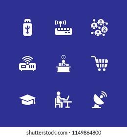 9 internet icons in vector set. usb, commerce and shopping, link and router illustration for web and graphic design