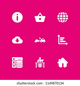 9 internet icons in vector set. global, shopping basket button, graph and website illustration for web and graphic design