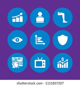 9 internet icons in vector set. graph, seo and web, medicine and laptop illustration for web and graphic design
