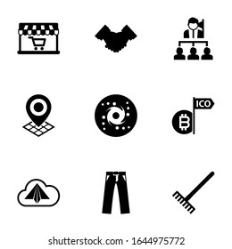 9 isolated filled icons set isolated on white background. Icons set with Audio Conference, partnership, Leadership, Geo Targeting, galaxy, Initial Coin Offering, Origami icons.