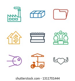 9 isolated icons. Trendy isolated icons white background. Included outline icons such as heart with muscles, fast food cart, core, ranking, sponge. isolated icon for web and mobile.
