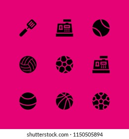 9 item icons in vector set. ball, ball of basketball, cashier and spatula illustration for web and graphic design