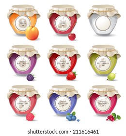 9 jam jars icons over white background