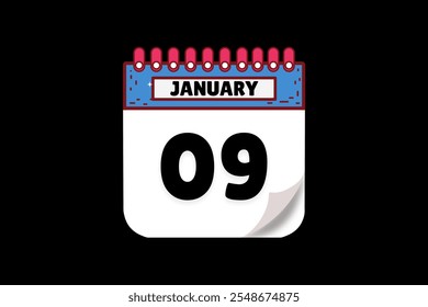 9 January calendar icon text page monthly web design on white, brown, coral, and black background vector, icon, or illustration with the month of January 9