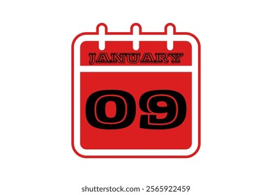 9 January calendar icon text page monthly web design on red, black and white background vector, icon, or illustration with the month of January 9