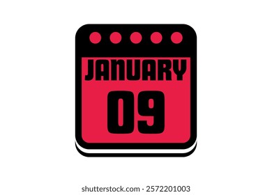 9 January calendar icon text page monthly web design on red, black and white background vector, icon, or illustration with the month of January 9