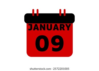 9 January calendar icon text page monthly web design on red, black and white background vector, icon, or illustration with the month of January 9