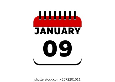 9 January calendar icon text page monthly web design on red, black and white background vector, icon, or illustration with the month of January 9