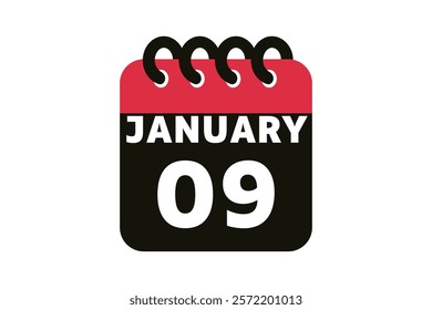 9 January calendar icon text page monthly web design on red, black and white background vector, icon, or illustration with the month of January 9