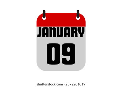 9 January calendar icon text page monthly web design on red, black and white background vector, icon, or illustration with the month of January 9