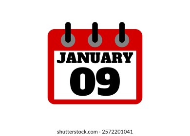 9 January calendar icon text page monthly web design on red, black and white background vector, icon, or illustration with the month of January 9