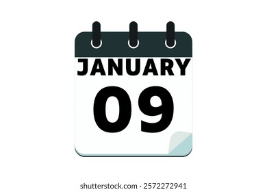 9 January calendar icon text page monthly web design on red, black deep green and white background vector, icon, or illustration with the month of January 9