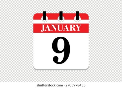 Vector Icono de calendario del 9 de enero, ícono de calendario del mes de enero de las 9 fechas, ícono de calendario del 9 de enero, ícono de calendario del Vector.