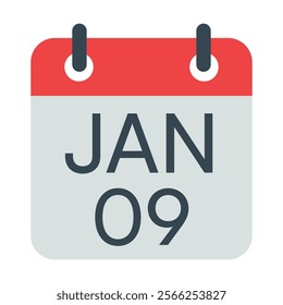 9 January Calendar Vector Icon Symbol.