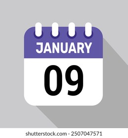 9 enero Diseño web mensual de la página de texto del icono del calendario.