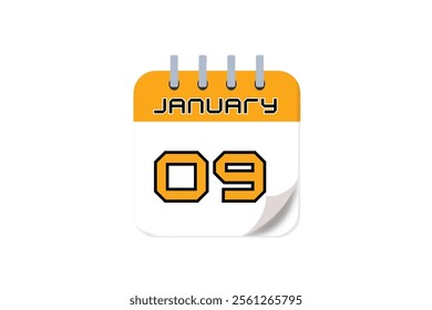 9 January month single day vector, illustration, calendar with yellow, black and white color background calendar January 9