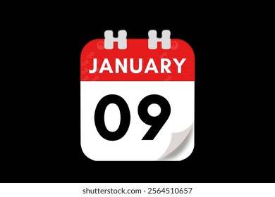 9 January month single day vector, illustration, calendar with red, gray, white and black color background calendar January 9