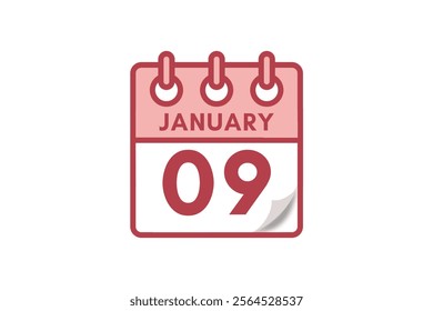 9 January month single day vector, illustration, calendar with maroon, rose and white color background calendar January 9