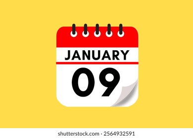 9 January month single day vector, illustration, calendar with rose red, black and off-white color background calendar January 9