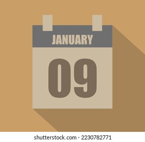 9 January vector calendar icon. Calendar page design on dark background for January days
