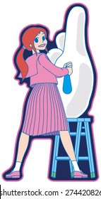 9- The Japanese schoolgirl indicating the direction at the "big hand". [Please advance straight.]