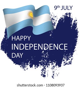 9 July. Argentina Independence Day background in national flag color theme. Celebration banner with waving flags. Vector illustration