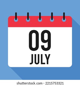 9 July Calendar. Blue Background. Vector Calendar.
