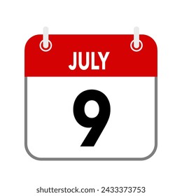 9 de julio, icono de fecha de calendario sobre fondo blanco.