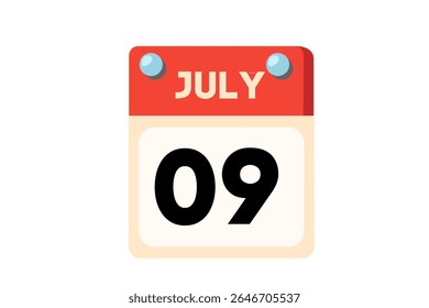 9 july calendar icon text page monthly web design on Coral, Peach, Black, Blue and White background vector, icon, or illustration with the month of july 9