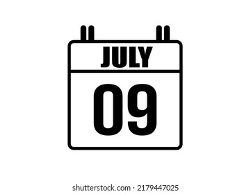 9 july calendar. Simple calendar page for the month of July. Black vector on white background.