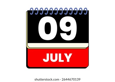 9 julho mês vetor dia único, ilustração, calendário com vermelho, preto, amarelo e branco ícone de calendário de fundo de cor de julho 9