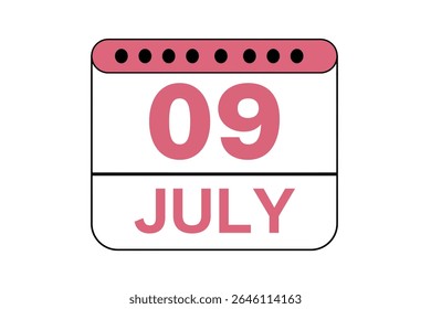 9 july month single day vector, illustration, calendar with peach, black and white color background calendar icon of july 9