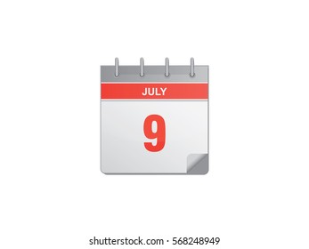 9 July red calendar vector illustration on white background