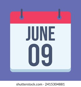 9 June Calendar. Blue Background. Vector Calendar.
