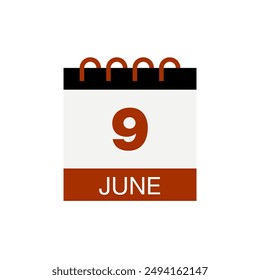 9 june calendar date icon vector eps