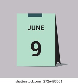 Icono de fecha de calendario de 9 de junio Ilustración vectorial mínima de calendario de escritorio