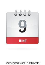 9 June Calendar Icon On White Background