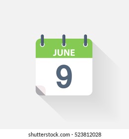 9 june calendar icon on grey background