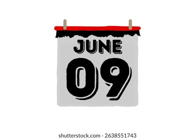 9 June calendar icon text page monthly web design on red, black and white background vector, icon, or illustration with the month of June 9