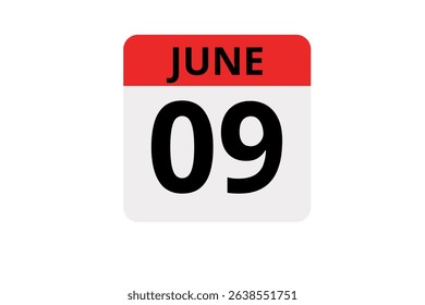 9 June calendar icon text page monthly web design on red, black and white background vector, icon, or illustration with the month of June 9