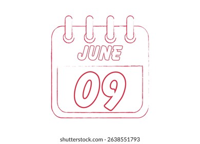 9 June calendar icon text page monthly web design on red, black and white background vector, icon, or illustration with the month of June 9