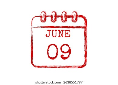 9 June calendar icon text page monthly web design on red, black and white background vector, icon, or illustration with the month of June 9