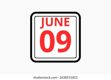 9 June calendar icon text page monthly web design on red, black and white background vector, icon, or illustration with the month of June 9
