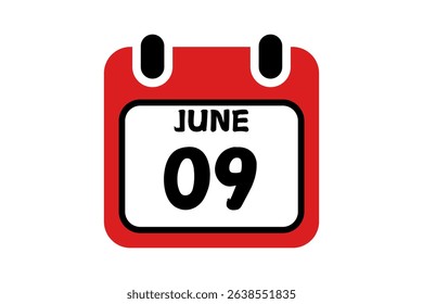 9 June calendar icon text page monthly web design on red, black and white background vector, icon, or illustration with the month of June 9