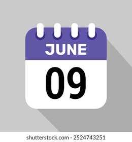 9 june calendar icon vector date graphic design