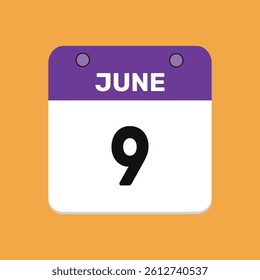 9 june calender icon text page monthly web design.