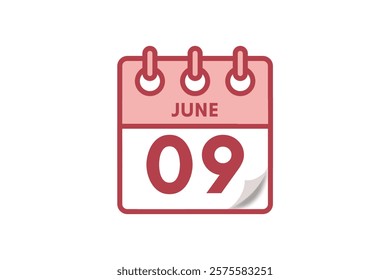 9 June month single day vector, illustration, calendar with maroon, rose and white color background calendar June 9