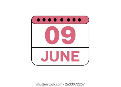 9 June month single day vector, illustration, calendar with peach, black and white color background calendar icon of June 9