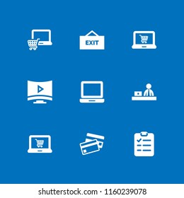 9 keyboard icons in vector set. screen, laptop icon, laptop and credit cards payment illustration for web and graphic design
